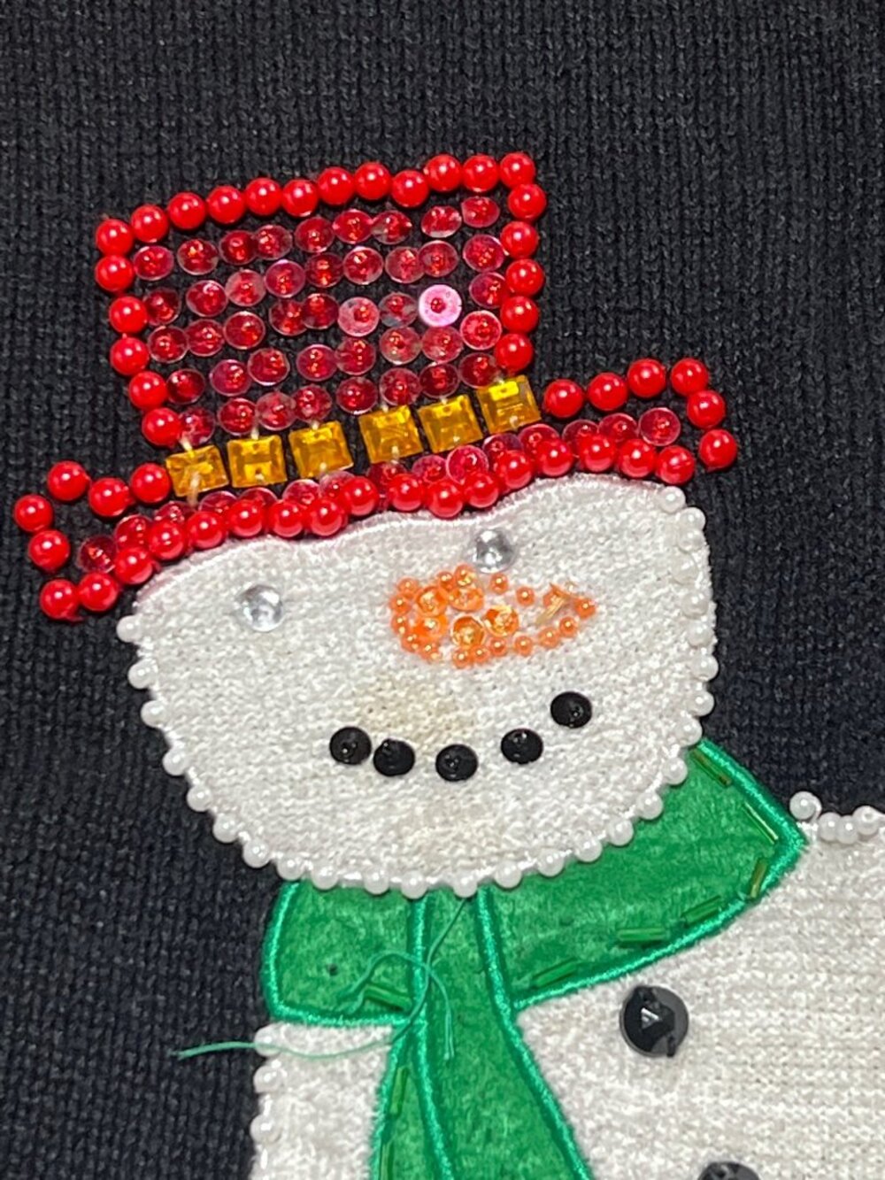 Design Originals Joy Sequin Beaded Snowman Full Zip Black Sweater Cardigan XL - Picture 2 of 11